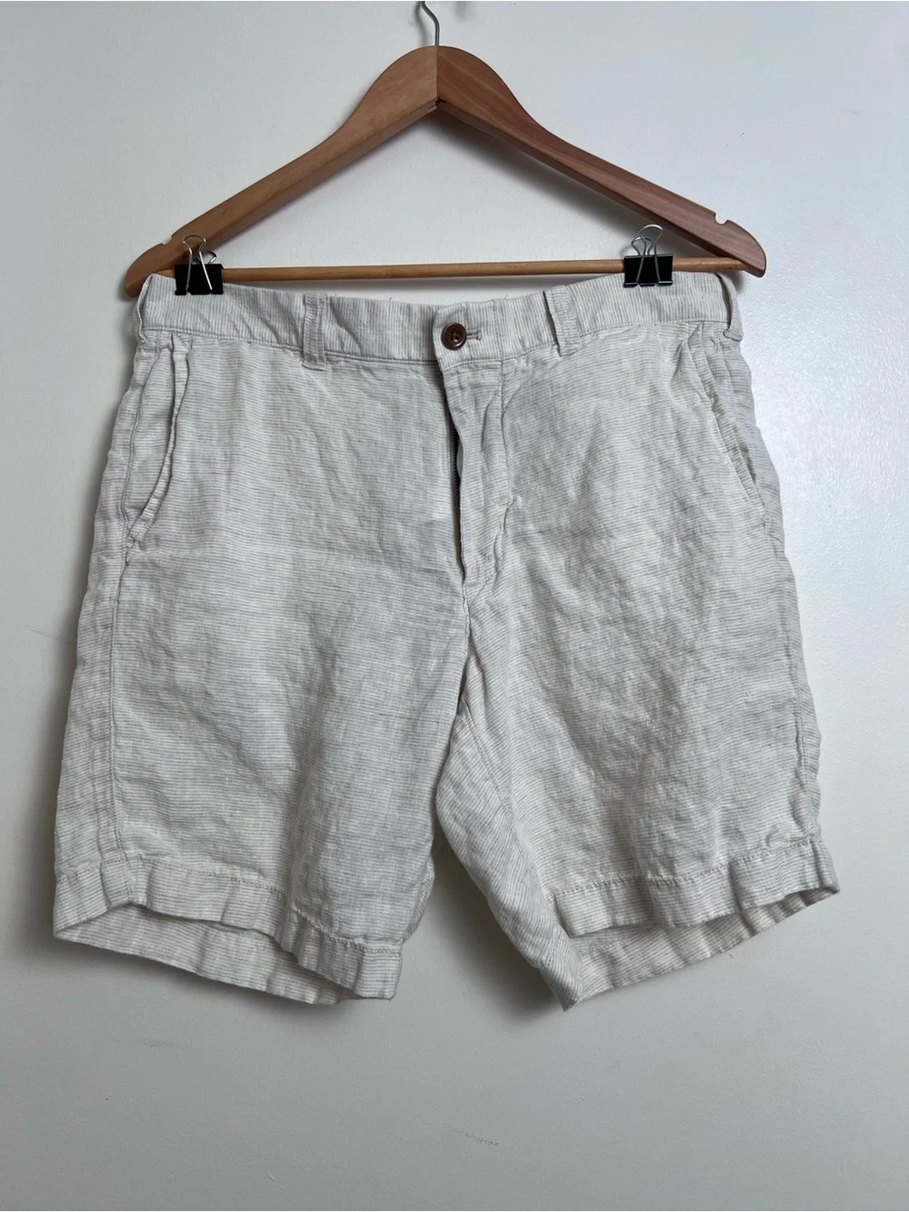 J.Crew 100% Linen Shorts Men's 32 Oatmeal Flat Front Summer Chino 9